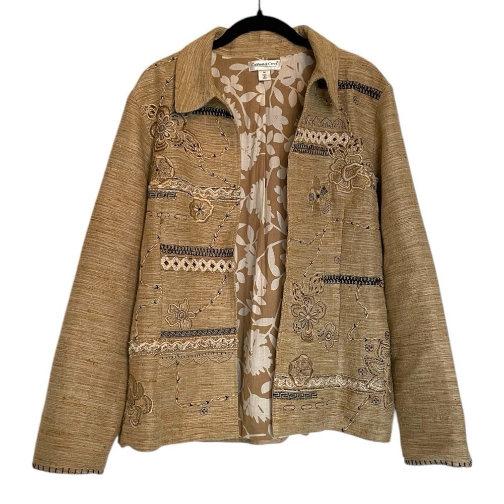 Coldwater Creek Embroidered Floral Linen Jacket | M